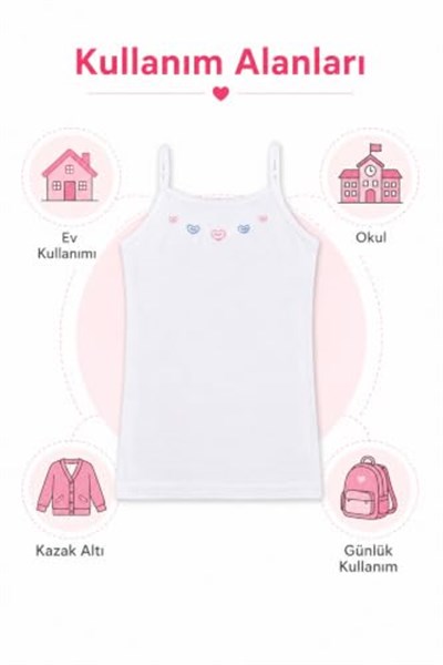6 lı Tutku Kız Çocuk İp Askılı Atlet İşlemeli Ribana 0165