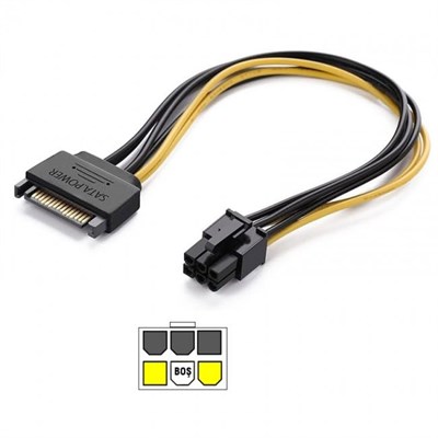 6 pin PCI-E dişi to 15 pin sata erkek power güç kablosu 30 cm