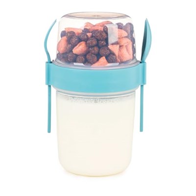 650 ml Take-go Kaşıklı Hazneli Meyveli Müsli Kabı Piknik Iş Yoğurt Süt Bardağı Kapaklı ve Kaşıklı Kahvaltı Bardakları, Tahıl Tepesi Yulaf Ezmesi Granola (Turkuaz)