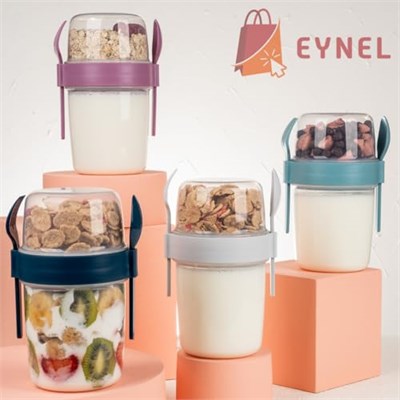 650 ml Take-go Kaşıklı Hazneli Meyveli Müsli Kabı Piknik Iş Yoğurt Süt Bardağı Kapaklı ve Kaşıklı Kahvaltı Bardakları, Tahıl Tepesi Yulaf Ezmesi Granola (Turkuaz)
