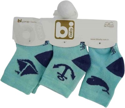 68106 Marine 3lü Bebek Çorabı 0-3 Ay Turkuaz
