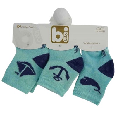 68106 Marine 3lü Bebek Çorabı 0-3 Ay Turkuaz
