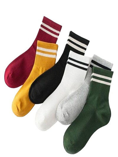 6lı Ekonomik Paket Renkli Çemberli Desenli Unisex Tenis Çorap Seti Tek Beden