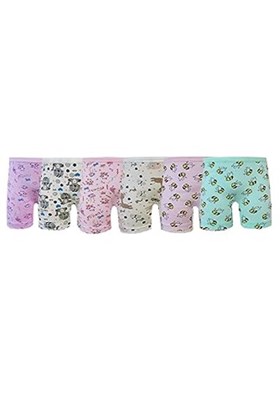 6lı Kız Çocuk Boxer Pamuklu Likralı Baskılı Renkli Boxer