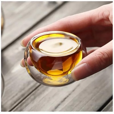 6lı Mini Çift Cidarlı Sosluk Çay Bardağı - Şeffaf Isı Yalıtımlı Cam, 50 ml, 6cm