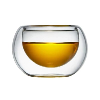 6lı Mini Çift Cidarlı Sosluk Çay Bardağı - Şeffaf Isı Yalıtımlı Cam, 50 ml, 6cm
