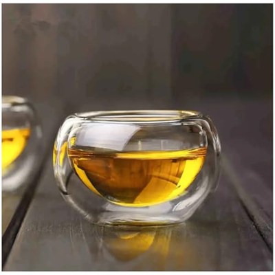 6lı Mini Çift Cidarlı Sosluk Çay Bardağı - Şeffaf Isı Yalıtımlı Cam, 50 ml, 6cm