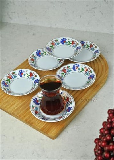 6lı Porselen Çay Tabağı Lale Motifli Osmanlı Deseni