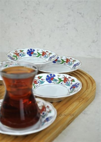 6lı Porselen Çay Tabağı Lale Motifli Osmanlı Deseni