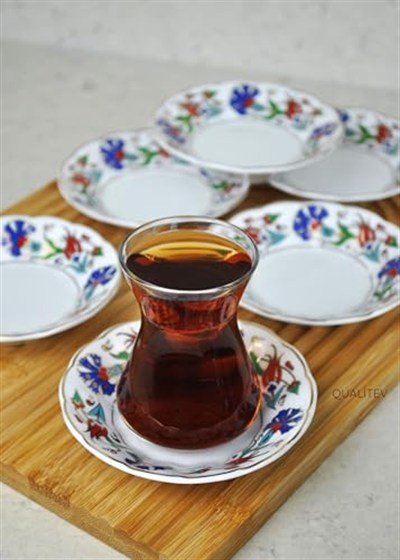 6lı Porselen Çay Tabağı Lale Motifli Osmanlı Deseni