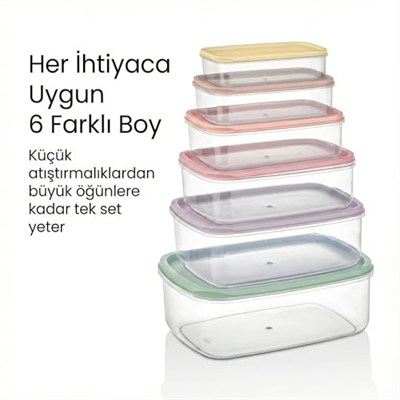 6lı Saklama Kabı Seti - İç İçe Geçen Yer Tasarruflu - Çok Amaçlı Gıda Erzak Saklama Kabı Seti - Renkli Kapaklı Mutfak Organizeri (0.30 Lt - 2.90 Lt)
