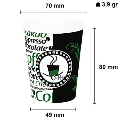 7 Oz Karton Bardak Yeşil Otomat Çay Kağıt Bardak Kapaklı 180 ml - 100lü (Siyah)