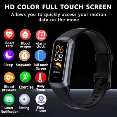 7/24 Kan Oksijen Nabız ve Uyku Monitörlü Fitness İzleyici, IP68 Su Geçirmez, 1.10AMOLED Dokunmatik Renkli Ekran, Kadın Erkek için Adım Sayacı Sağlık Aktivite İzleyicileri (Siyah)
