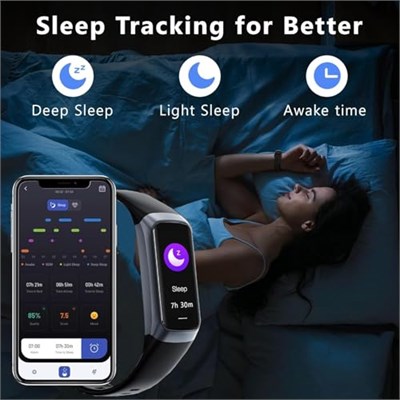 7/24 Kan Oksijen Nabız ve Uyku Monitörlü Fitness İzleyici, IP68 Su Geçirmez, 1.10AMOLED Dokunmatik Renkli Ekran, Kadın Erkek için Adım Sayacı Sağlık Aktivite İzleyicileri (Siyah)