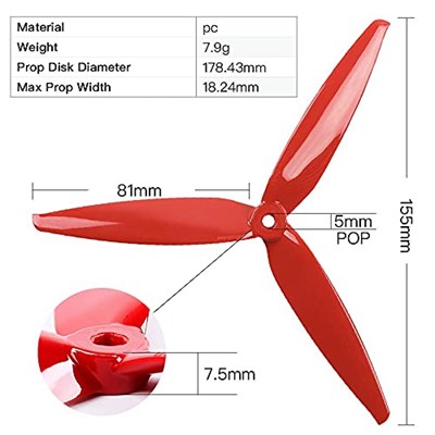 8 adet 3 Bıçaklı Sahne Yüksek Hızlı Pervaneler, Yarış Çerçevesi için 7 inç 180 mm CW CCW FPV Drone 2206-1500kv Motorlar, GEMFAN 7040 (Sarı ve Kırmızı)