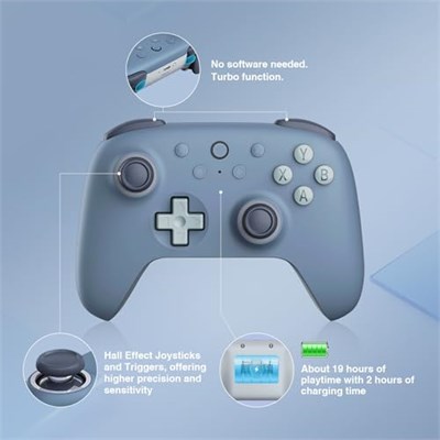 8Bitdo Ultimate 2C Wireless Controller for Windows PC and Android, with 1000Hz Polling Rate, Hall Effect Joysticks and Hall Triggers, and Remappable L4/R4 Bumpers, Turbo Function (Dark Blue)