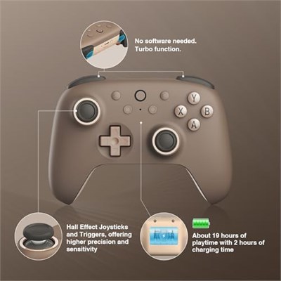 8Bitdo Ultimate 2C Wireless Controller for Windows PC and Android, with 1000Hz Polling Rate, Hall Effect Joysticks and Hall Triggers, and Remappable L4/R4 Bumpers, Turbo Function (Brownie)