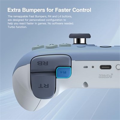 8Bitdo Ultimate 2C Wireless Controller for Windows PC and Android, with 1000Hz Polling Rate, Hall Effect Joysticks and Hall Triggers, and Remappable L4/R4 Bumpers, Turbo Function (Dark Blue)