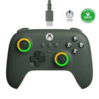8Bitdo Xbox, RGB Lighting Fire Ring ve Hall Effect Joysticks için Ultimate C Kablolu Denetleyici, Xbox Series X |S, Xbox One, Windows 10/11 - Resmi Olarak Lisanslı (Koyu Yeşil)