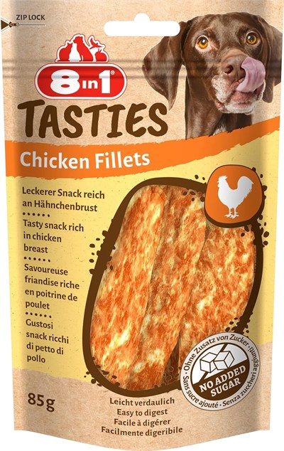 8in1 Tasties Tavuk Fillets Köpek Atıştırmalığı - Tahılsız Lezzetli Tavuk Göğsünden, 85 g