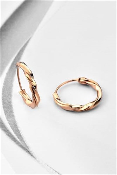 925 Ayar Gümüş 14 Mm Burgu Halka Model Rose Küpe