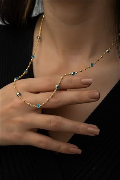 925 Ayar Nazar Göz Kolye.Cam Göz Kolye.Rose.Gold.Rodaj.