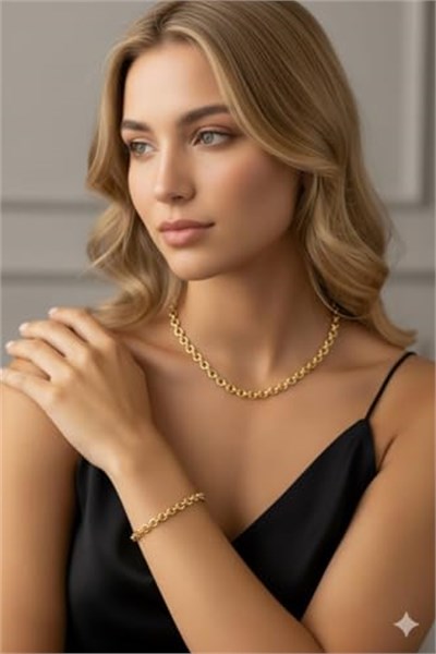 925 Ayar Papatya Silver 6 mm doç zincir kolye bileklik set.rose.gold.rodaj