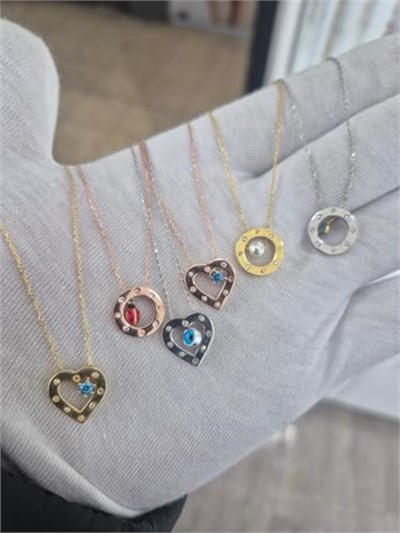 925 Ayar Papatya Silver Altın Modeli Kalp Kolye.rose.gold.rodaj