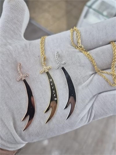 925 Ayar Papatya Silver büyük boy zülfikar kılıç kolye.kılıç kolye.rose.gold.rodaj