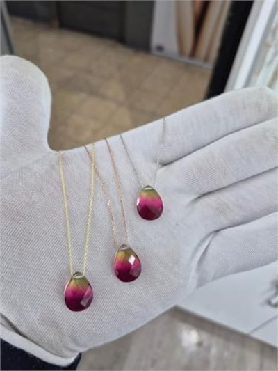 925 Ayar Papatya Silver Gökkuşağı His Taşı Kolye.rose.gold.rodaj