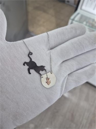 925 Ayar Papatya Silver isimli kedi kolye.rose.gold.rodaj