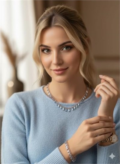 925 Ayar Papatya Silver Mistik Taşlı kolye bileklik set.rose.gold.rodaj