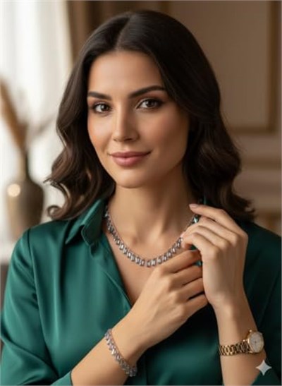 925 Ayar Papatya Silver Mistik Taşlı kolye bileklik set.rose.gold.rodaj