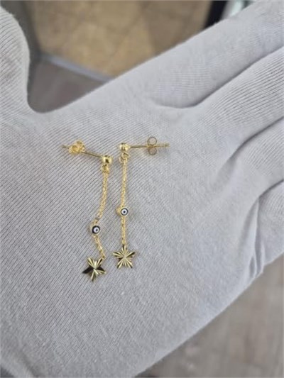 925 Ayar Papatya Silver nazar gözlü yıldız küpe.rose.gold.rodaj