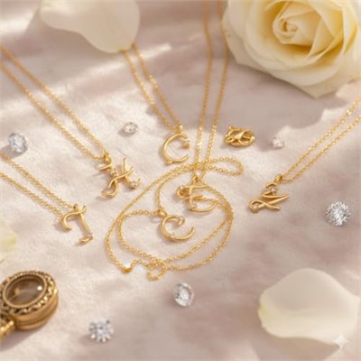 925 Ayar Papatya Silver Tasarım Harf Kolye.rose.gold.rodaj