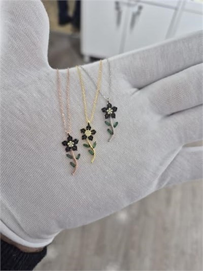925 Ayar Papatya Silver Taşlı Çiçek Kolye.rose.gold.rodaj