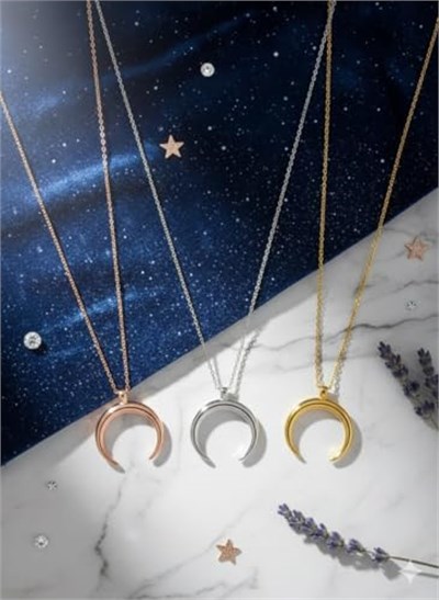 925 Ayar Papatya Silver Yılbaşı Özel Tasarım Ay Kolye.rose.gold.rodaj