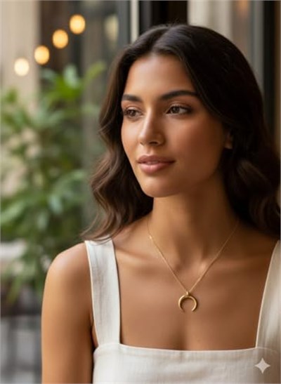 925 Ayar Papatya Silver Yılbaşı Özel Tasarım Ay Kolye.rose.gold.rodaj