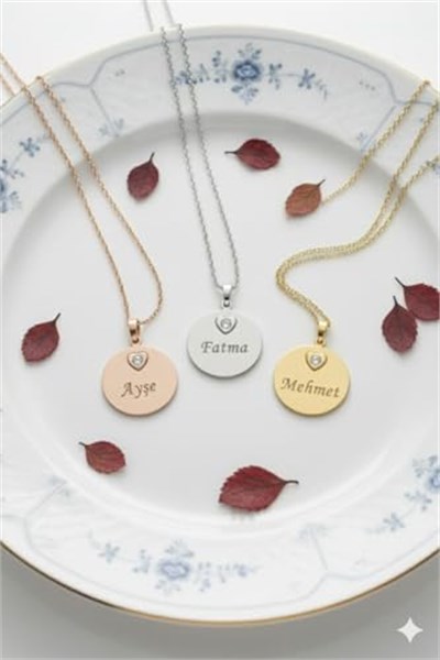 925 Ayar Papatya Silver zirkon taşlı kalp plaka kolye.rose.gold.rodaj