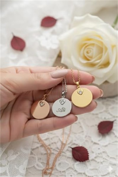 925 Ayar Papatya Silver zirkon taşlı kalp plaka kolye.rose.gold.rodaj