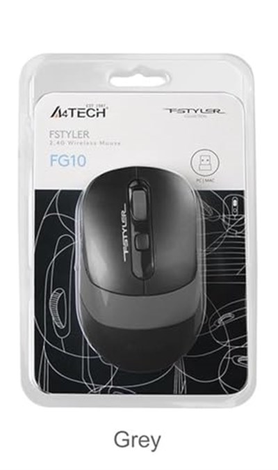 A4 Tech FG10 Nano Kablosuz Optik 2000 DPI Mouse, 4 Yönlü Scroll, Siyah Gri