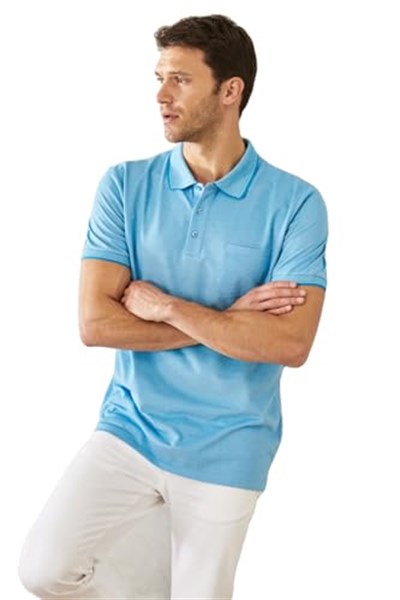 AC&Co / Altınyıldız Classics Polo Yaka Cepli Regular Fit Geniş Kesim Düz Tişört, Renk Mavi, Beden 3XL