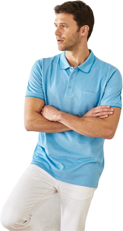 AC&Co / Altınyıldız Classics Polo Yaka Cepli Regular Fit Geniş Kesim Düz Tişört, Renk Mavi, Beden 3XL