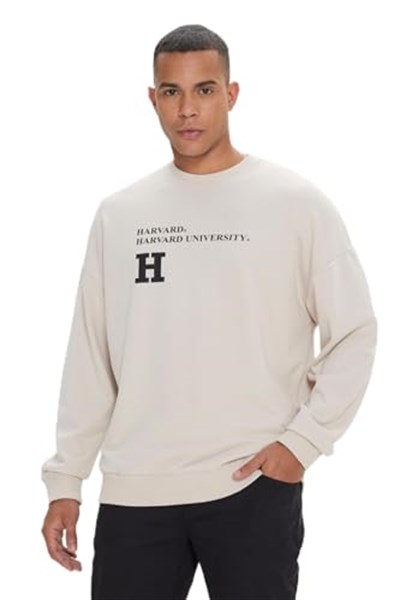 AC&Co/Altınyıldız Classics Oversize Fit Bol Kesim Harvard Lisanslı 3 İplik Pamuklu Bisiklet Yaka Sweatshirt