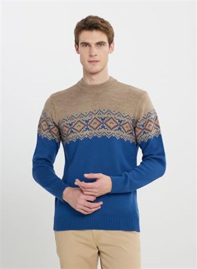 AC&Co/Altınyıldız Classics Standart Fit Normal Kesim Yarım Balıkçı Yaka Desenli Triko Kazak