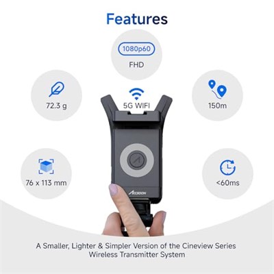 Accsoon CineView Nano BİR küçük, daha hafif kablosuz CineView sistemi. HD 1080p60 HDMI sinyali HDMI bağlantısı üzerinden sinyali kablosuz olarak aktarır