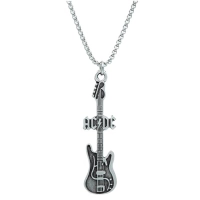 AC/DC Elektro Gitar Örme Zincir Kolye - Gümüş Kaplama - Erkek Kadın Kolye - No:1559