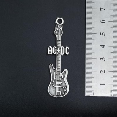 AC/DC Elektro Gitar Örme Zincir Kolye - Gümüş Kaplama - Erkek Kadın Kolye - No:1559