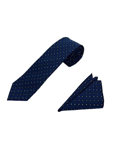 Açık Lacivert Küçük Şal Desen Kravat Mendil Set