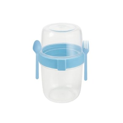 Açık Mavi Saklama Kabı – 2 Katlı Taşınabilir Yemek Kabı, Kaşık ve Çatal Dahil 18x10 cm
